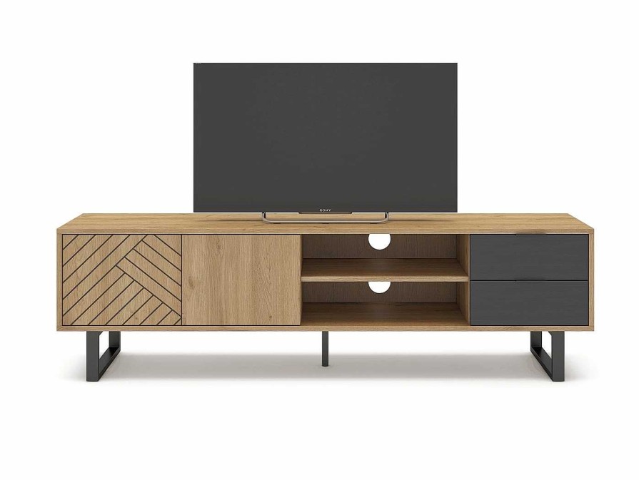 Salones Merkamueble | Mueble Tv Con Puertas, Cajones Y Huecos Color Sepet-Negro