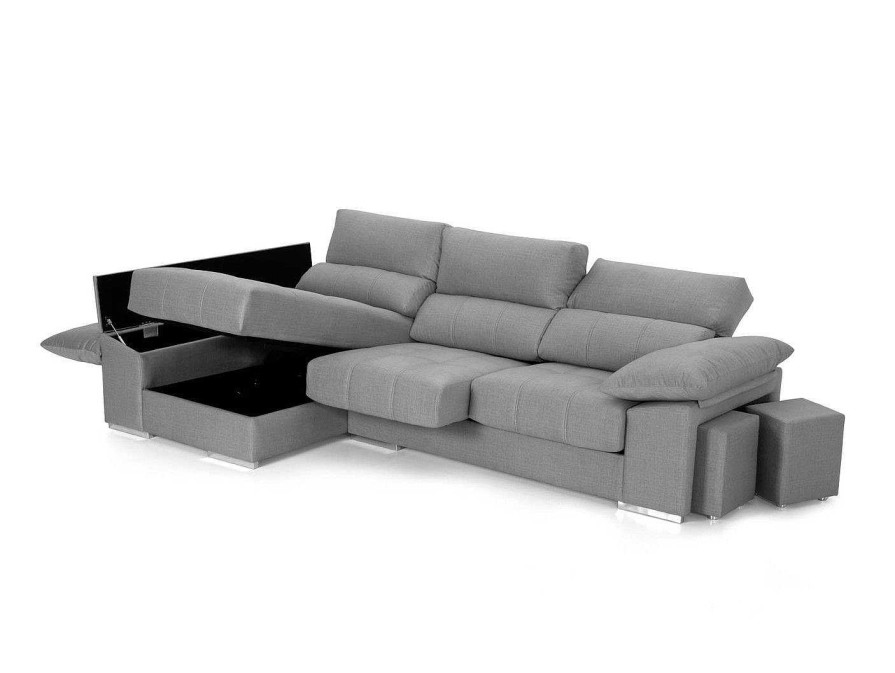 Sof S Merkamueble | Chaise Longue Con Asientos Deslizantes Tapizado Gris Claro