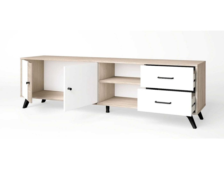 Salones Merkamueble | Mueble Tv Con Puertas, Cajones Y Huecos Color Sahara-Blanco Mate