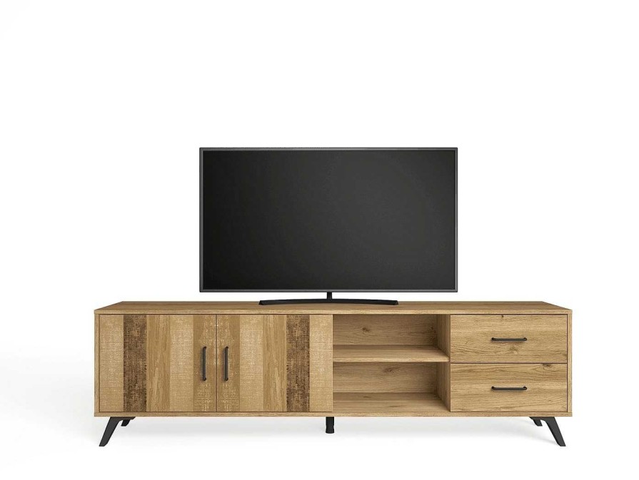 Salones Merkamueble | Mueble Tv Puertas, Cajones Y Huecos Color Natural-Serigraf A