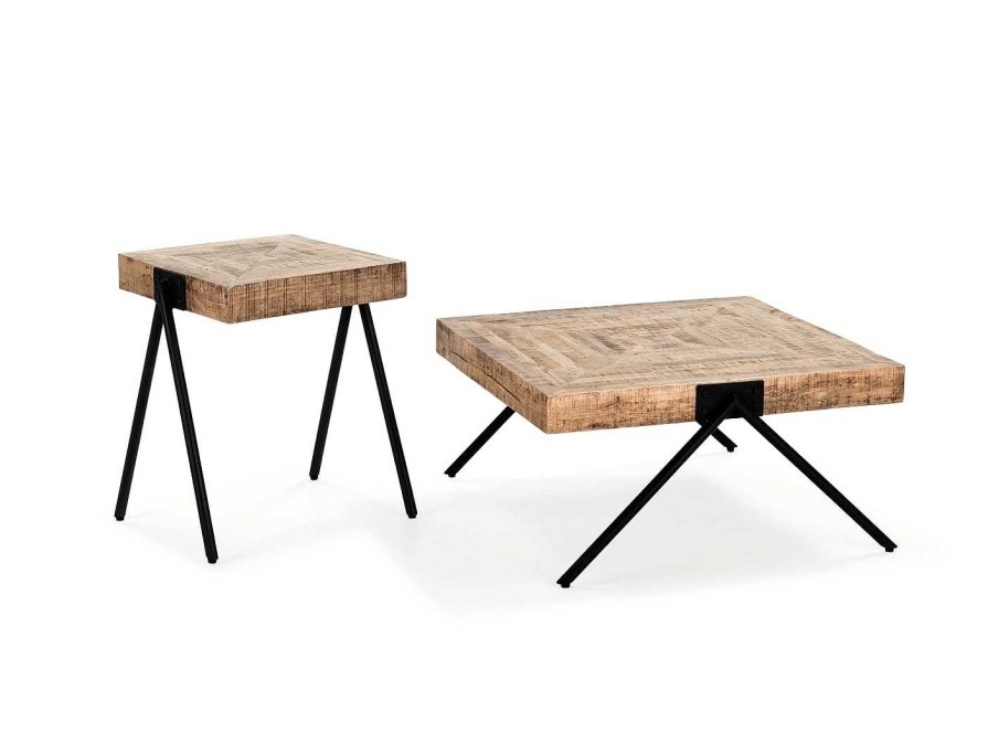 Salones Merkamueble | Mesa Centro Madera Mango De 86 Cm Color Natural-Negro