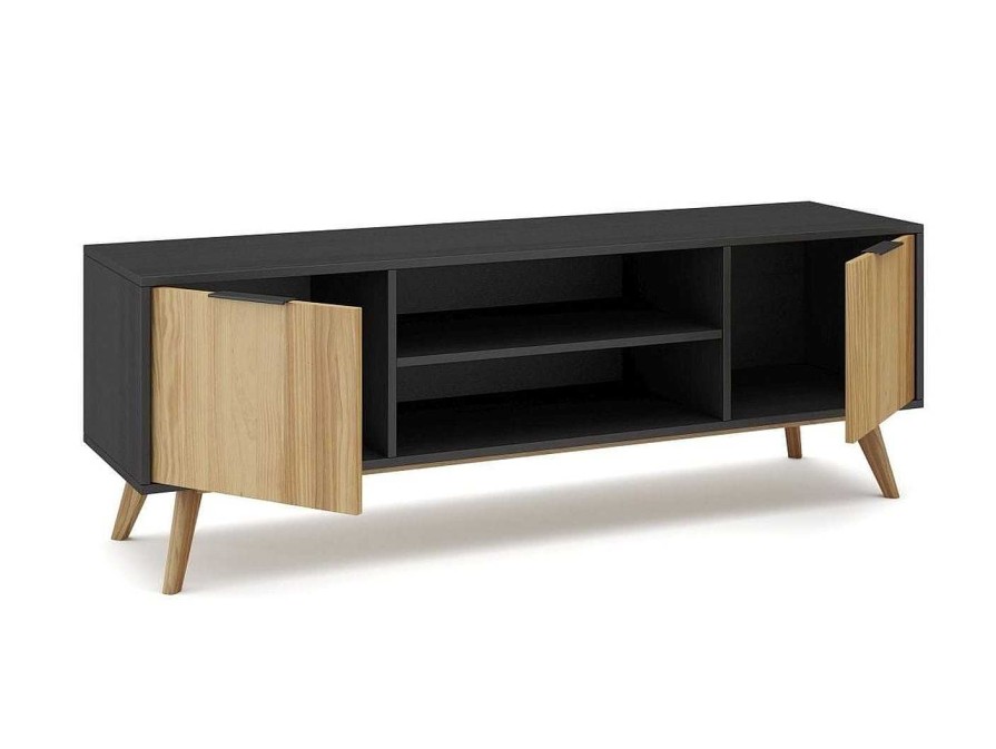 Salones Merkamueble | Mueble Tv Con 2 Puertas Color Negro-Madera