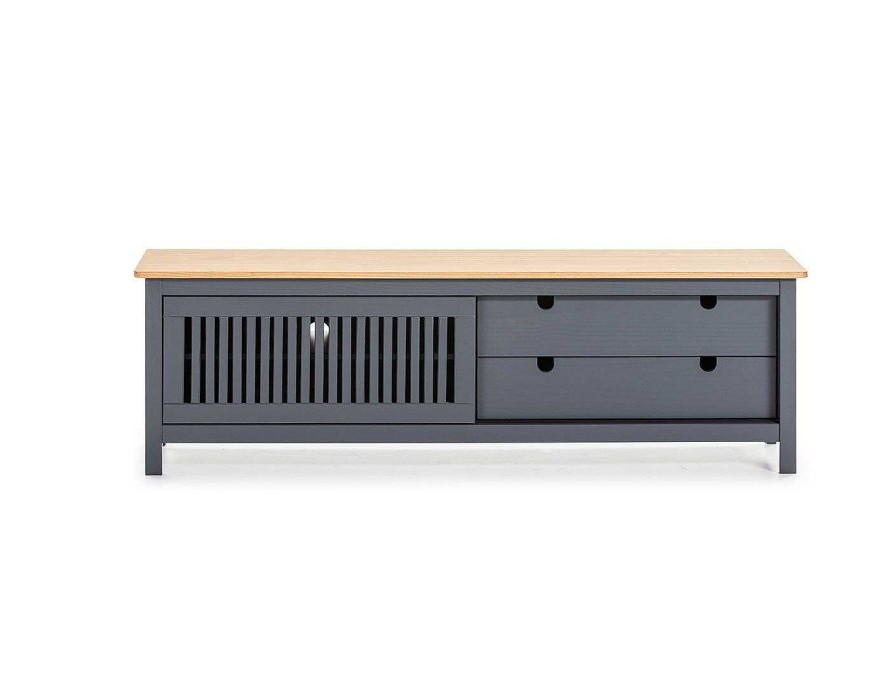 Salones Merkamueble | Mueble Tv 1 Puerta Corredera Y 2 Cajones Color Cera-Gris Antracita