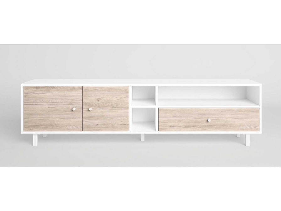 Salones Merkamueble | Mueble Tv Con Puertas, Caj N Y Huecos Color Blanco-Sahara