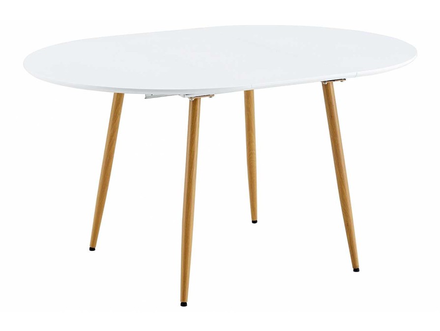 Salones Merkamueble | Mesa Comedor Redonda Extensible De 100 Cm Color Blanco-Roble