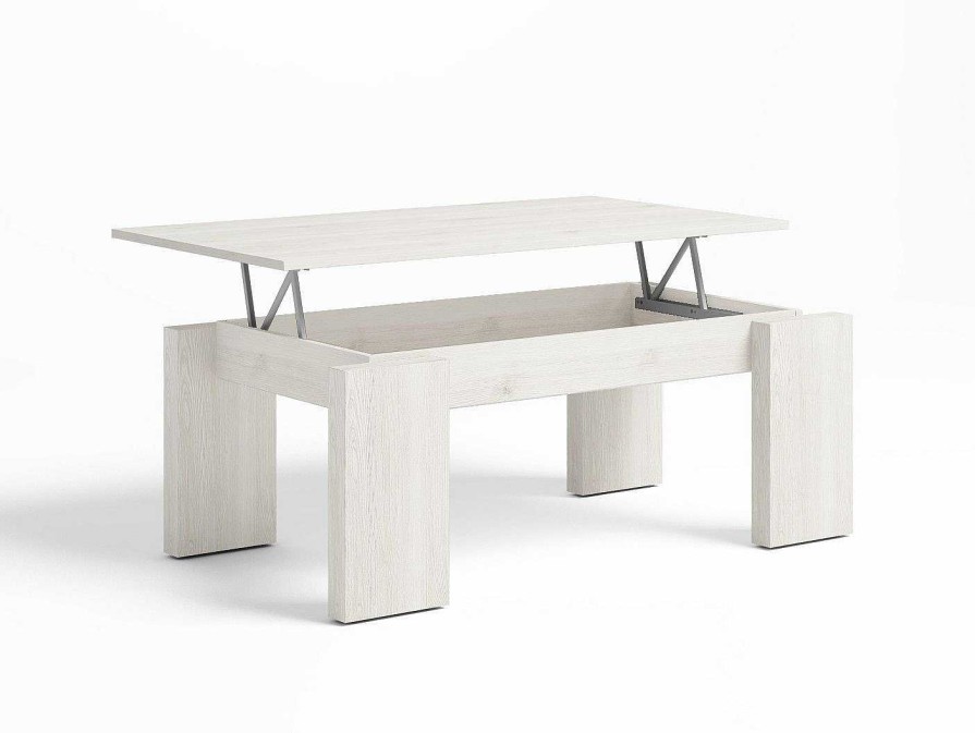 Salones Merkamueble | Mesa De Centro Elevable De 110 Cm Blanco Nordic