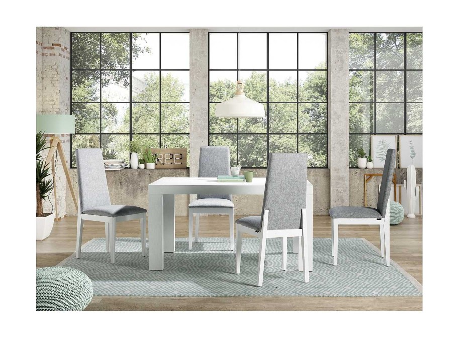 Salones Merkamueble | Conjunto De Mesa Y Sillas Tapizadas Color Blanco Y Gris Claro