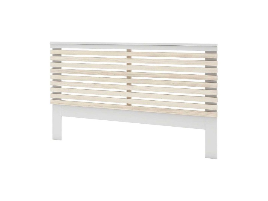 Dormitorios Merkamueble | Cabecero 135-140 Color Blanco Y Listones Color Madera