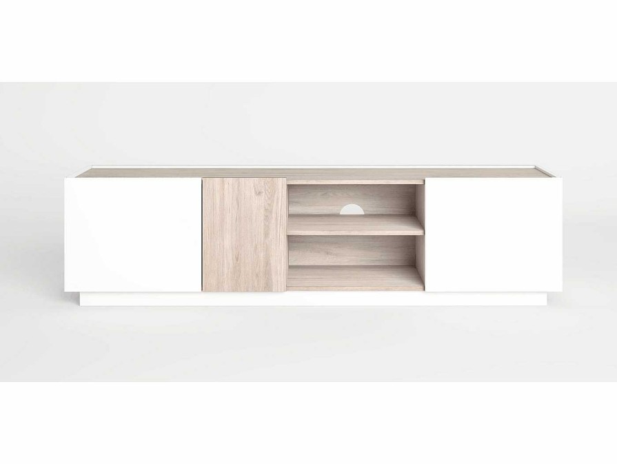 Salones Merkamueble | Mueble Tv Con Puertas Y Huecos Color Blanco-Sahara