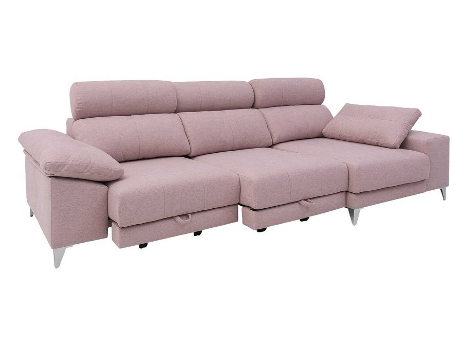 Sof S Merkamueble | Chaise Longue Derecho Con Asientos Deslizantes De Carro Tapizado Rosa