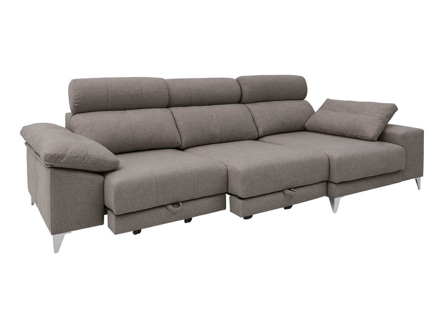 Sof S Merkamueble | Chaise Longue Derecho Con Asientos Deslizantes De Carro Tapizado Gris