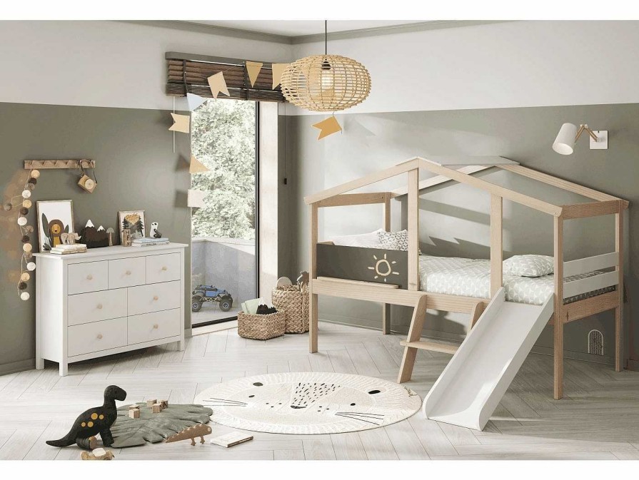 Juveniles Merkamueble | Cama Con Tobog N Color Cera Blanca-Blanco