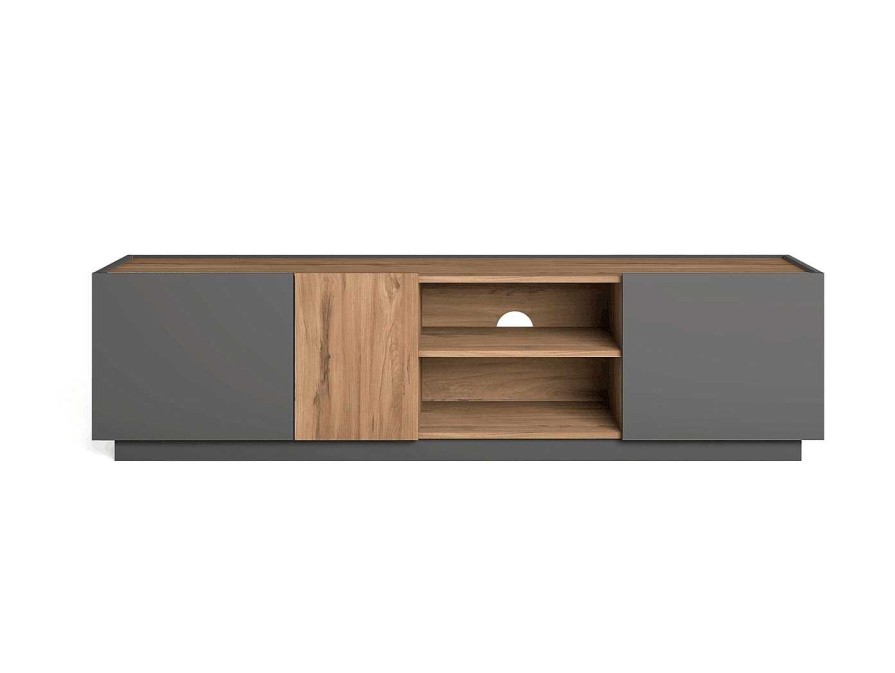 Salones Merkamueble | Mueble Tv Con 3 Puertas Y 2 Huecos Color Pizarra-Sabi