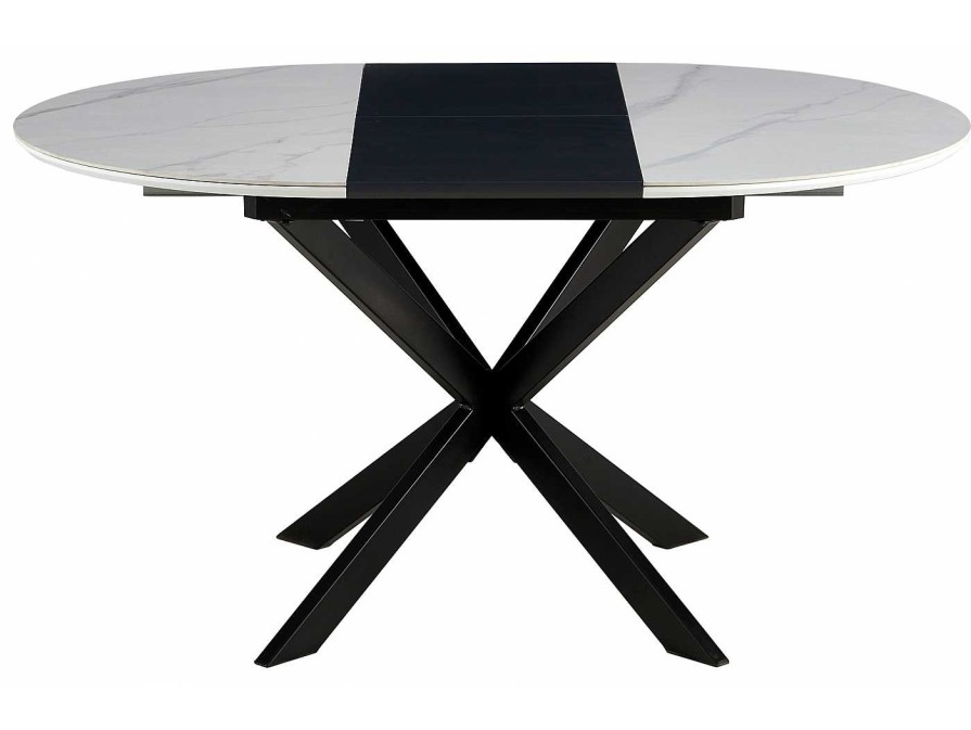 Salones Merkamueble | Mesa Comedor Redonda Extensible De 100 Cm Color Ceramic Blanco-Negro