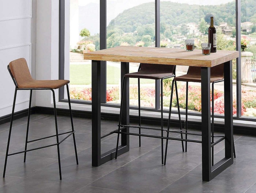 Mesas Merkamueble | Mesa Alta Con Tapa De Madera Color Roble Nordish - Negro