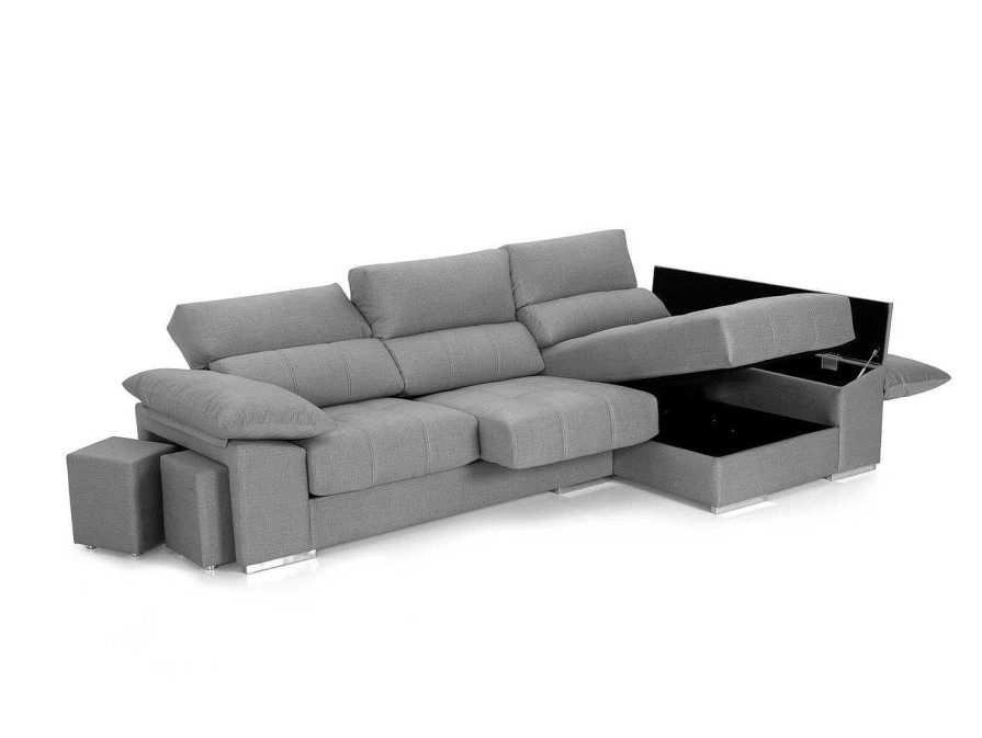 Sof S Merkamueble | Chaise Longue Con Asientos Deslizantes Tapizado Gris Claro