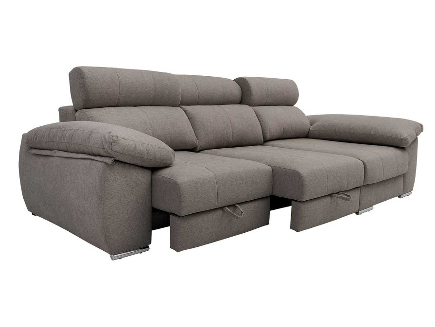 Sof S Merkamueble | Chaise Longue Derecho Con Asientos Deslizantes De Carro Tapizado Gris