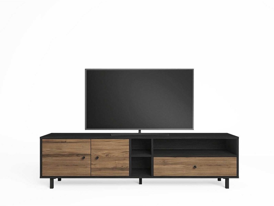 Salones Merkamueble | Mueble Tv Con Puertas, Cajones Y Huecos Color Bocamina-Nogal Sabi