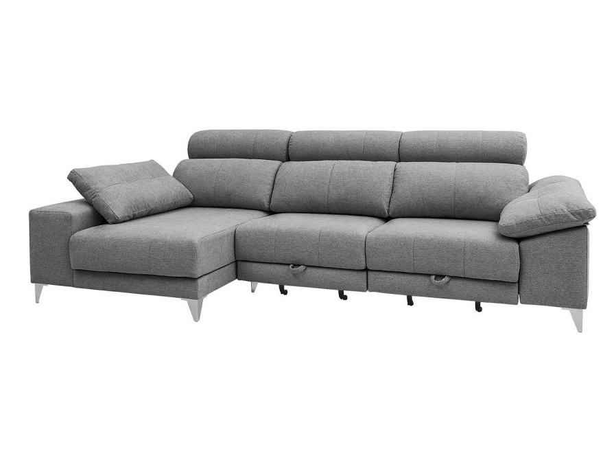 Sof S Merkamueble | Chaise Longue Izquierdo Con Asientos Deslizantes De Carro Tapizado Gris Claro