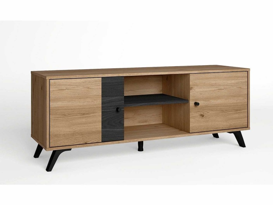 Salones Merkamueble | Mueble Tv Con 2 Puertas Y 2 Huecos Color Natural-Bocamina