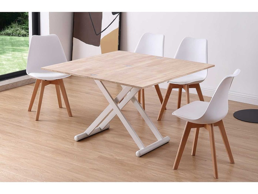 Salones Merkamueble | Mesa Centro Elevable Y Extensible De 110 Cm Color Roble Nordish-Blanco