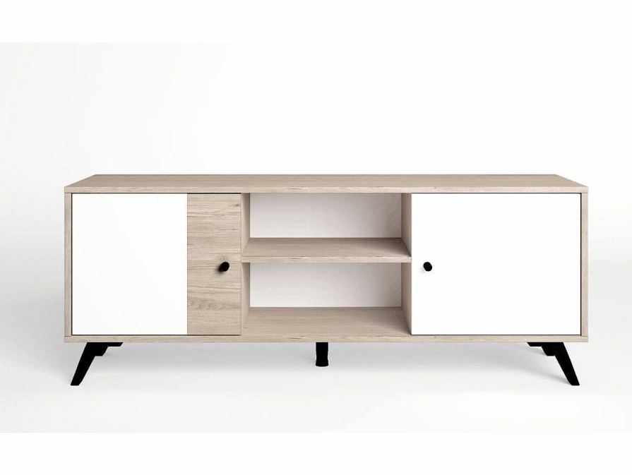 Salones Merkamueble | Mueble Tv 2 Puertas Y 2 Huecos Color Sahara-Blanco Mate