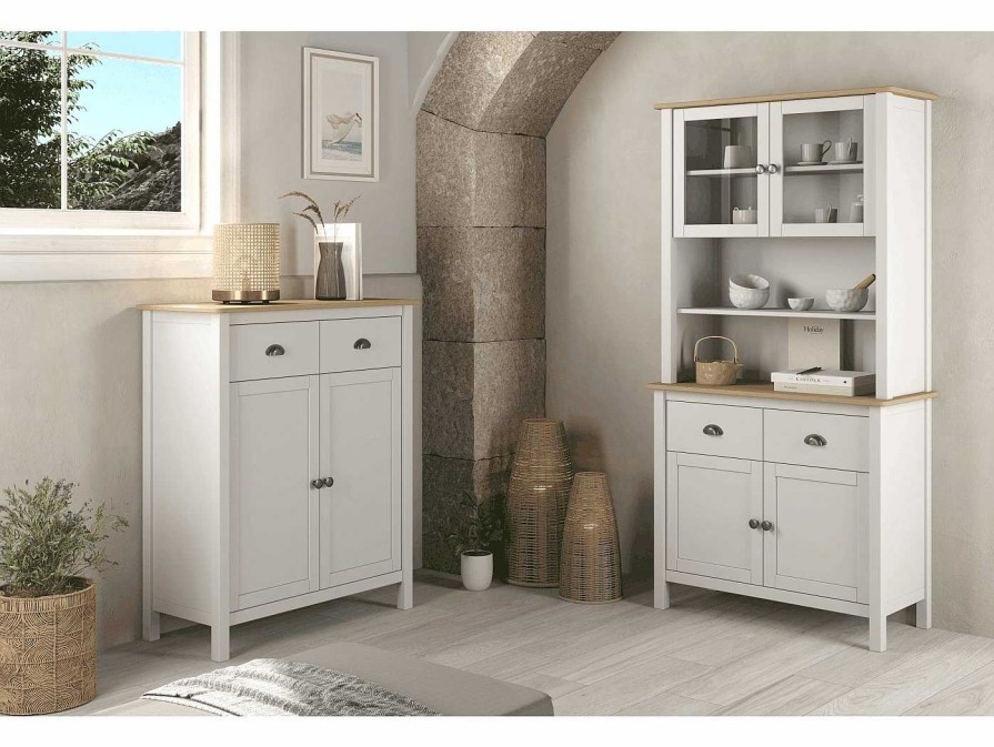 Auxiliares Merkamueble | Mueble Auxiliar Con Puertas Y Caj N Color Blanco-Roble