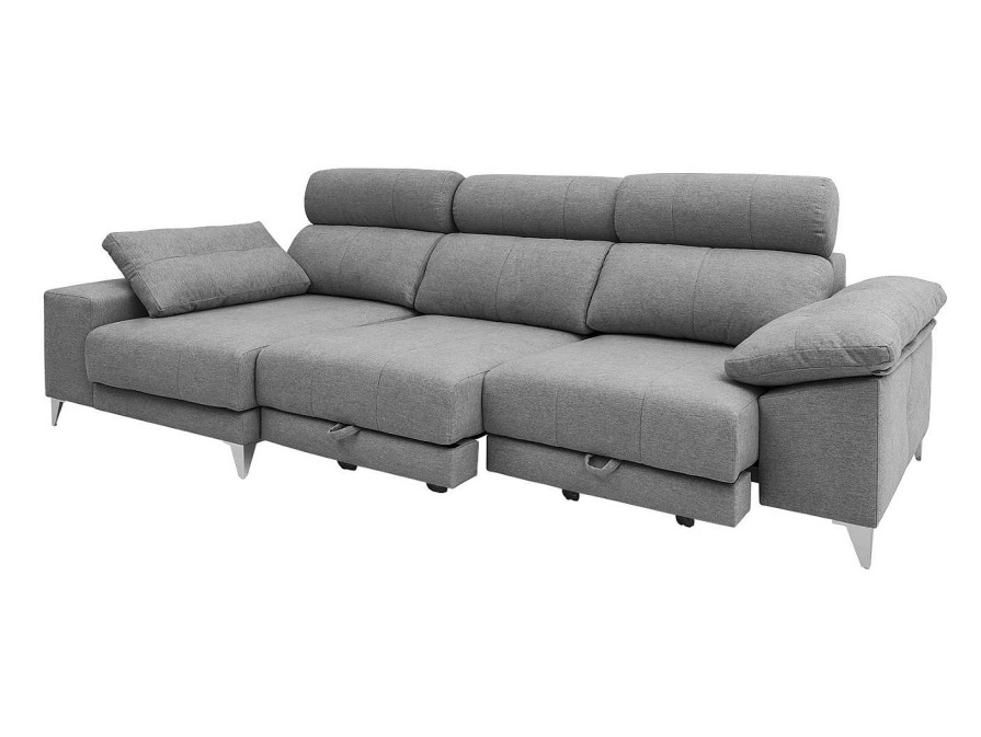 Sof S Merkamueble | Chaise Longue Izquierdo Con Asientos Deslizantes De Carro Tapizado Gris Claro