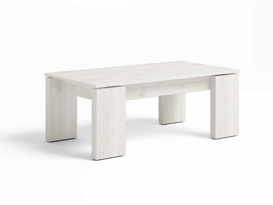 Salones Merkamueble | Mesa De Centro Elevable De 110 Cm Blanco Nordic