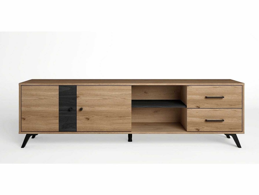 Salones Merkamueble | Mueble Tv Con 2 Puertas, 2 Cajones Y 2 Huecos Color Natural-Bocamina