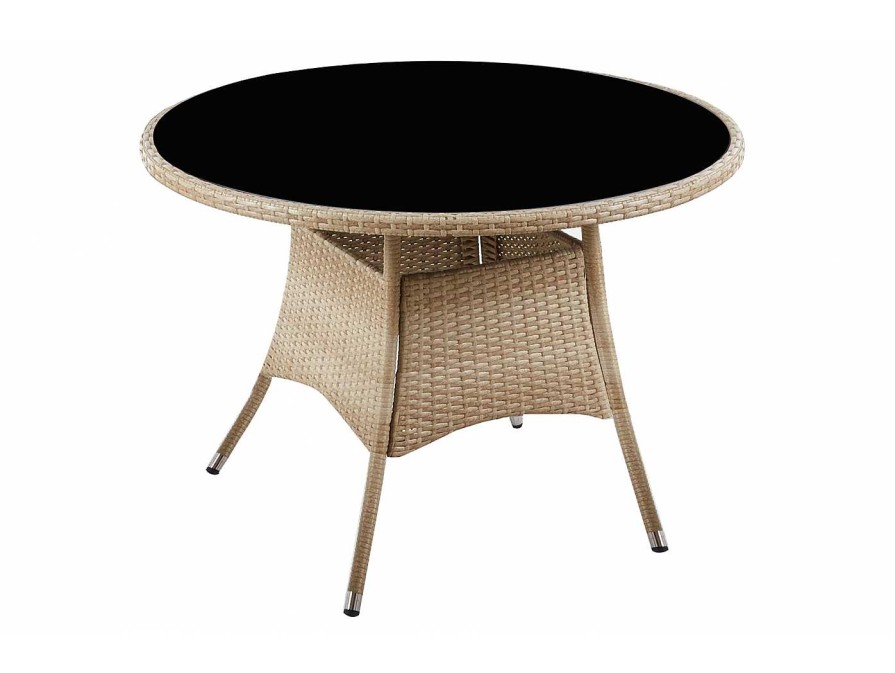 Mesas Merkamueble | Mesa Redonda Exterior De 105 Cm Color Rattan-Cristal Negro