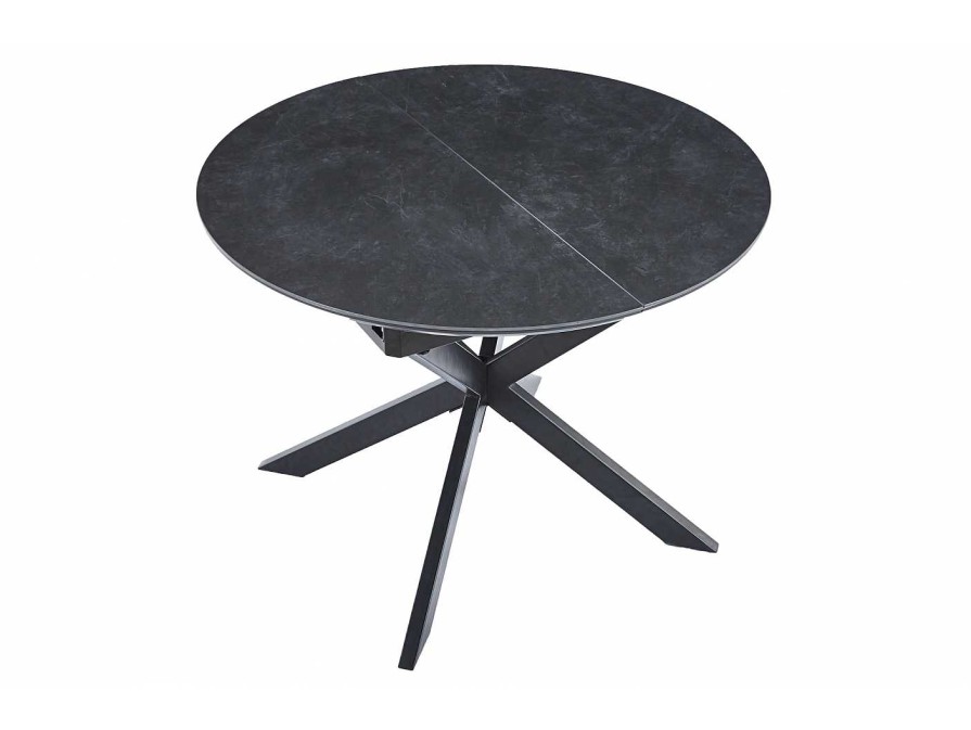 Salones Merkamueble | Mesa Comedor Redonda Extensible De 100 Cm Color Ceramic Negro-Negro