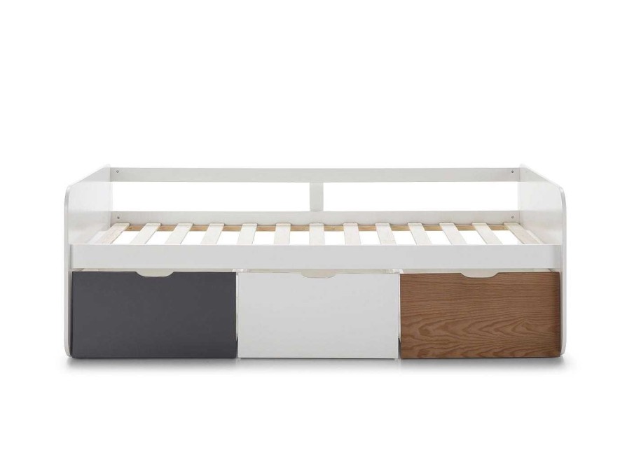 Juveniles Merkamueble | Cama Nido Con 3 Cajones Color Blanco-Gris-Madera