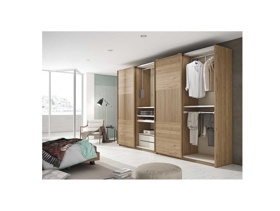 Dormitorios Merkamueble | Composici N Dormitorio Armario Corredera Color Naturale-Rayado