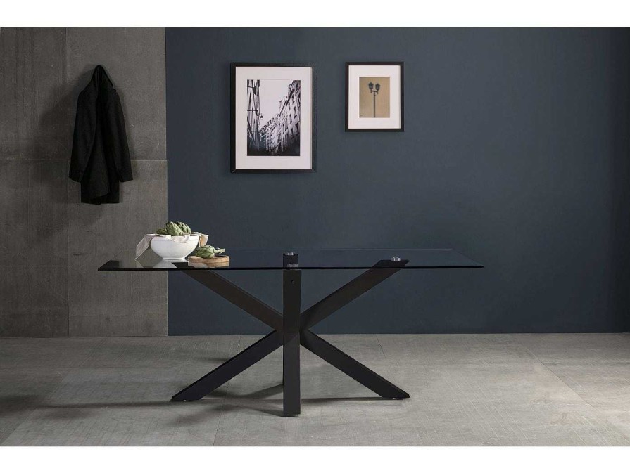 Salones Merkamueble | Mesa Comedor Rectangular Cristal-Negro