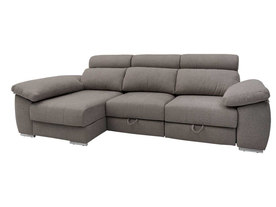 Sof S Merkamueble | Chaise Longue Izquierdo Con Asientos Deslizantes De Carro Tapizado Gris