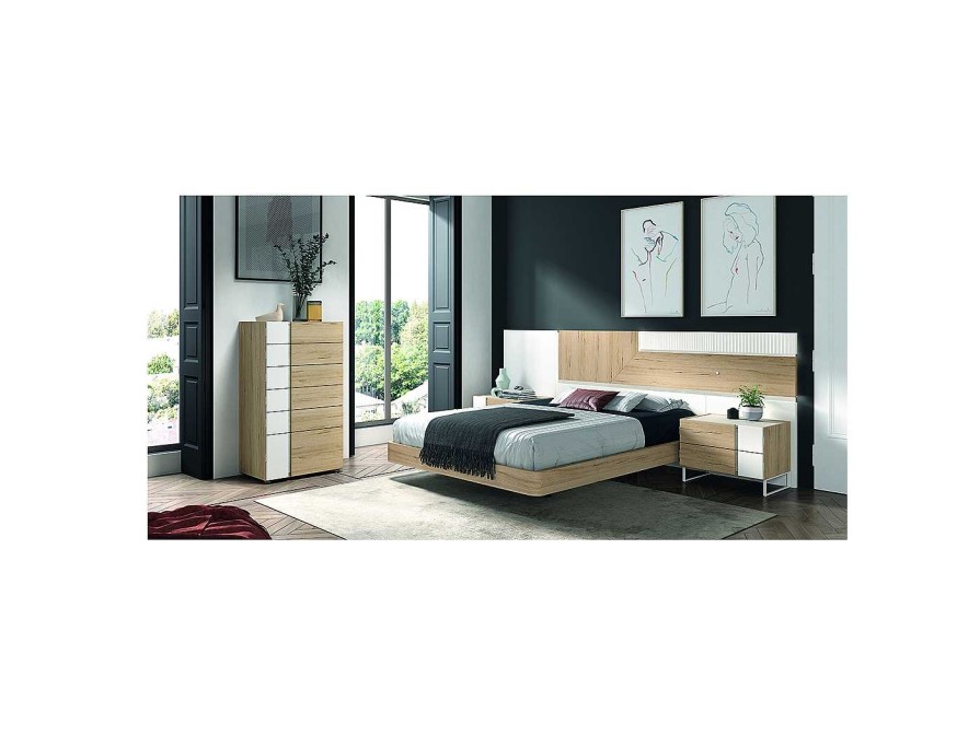 Dormitorios Merkamueble | Composici N Dormitorio Cama, 2 Mesitas Y Sinfornier Color Arios-Lacado Blanco-Essence