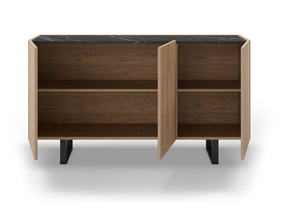 Salones Merkamueble | Aparador Con 3 Puertas Color Madera-Cer Mica-Negro