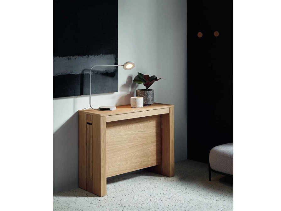 Salones Merkamueble | Mesa Consola Extensible Con Patas De Madera Color Haya Barnizado