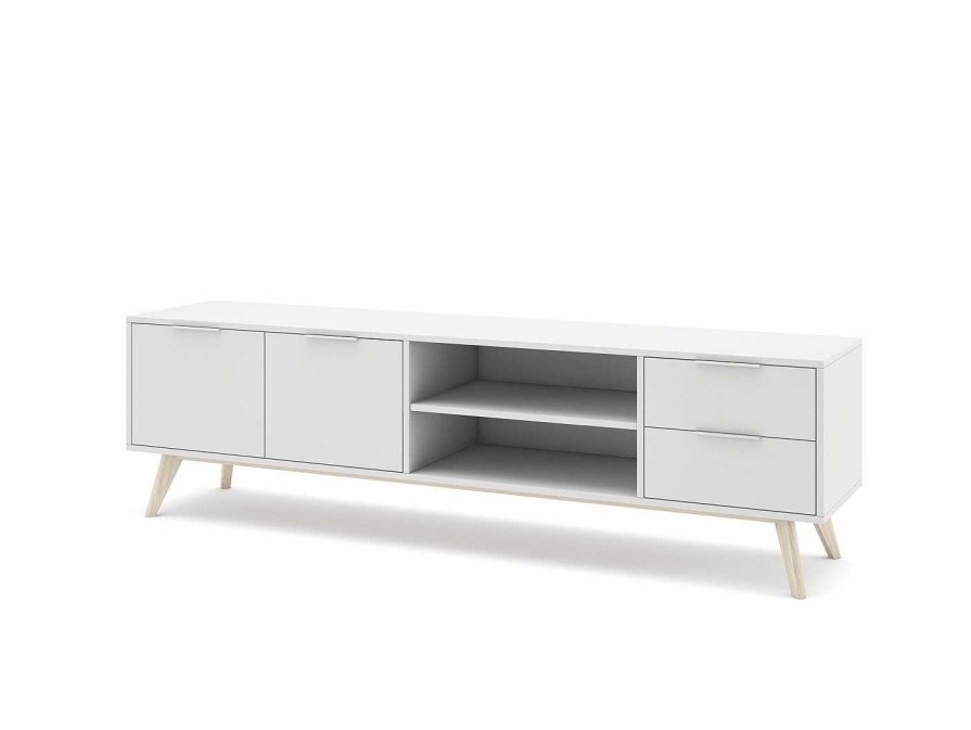 Salones Merkamueble | Mueble Tv 2 Puertas 2 Cajones Y 2 Huecos Color Blanco-Cera Blanca