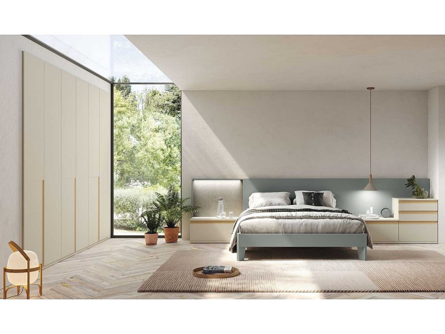 Dormitorios Merkamueble | Composici N Dormitorio Cama, 2 Mesitas Y Armario Color T Rtola/Fiordo/Textil Melamina