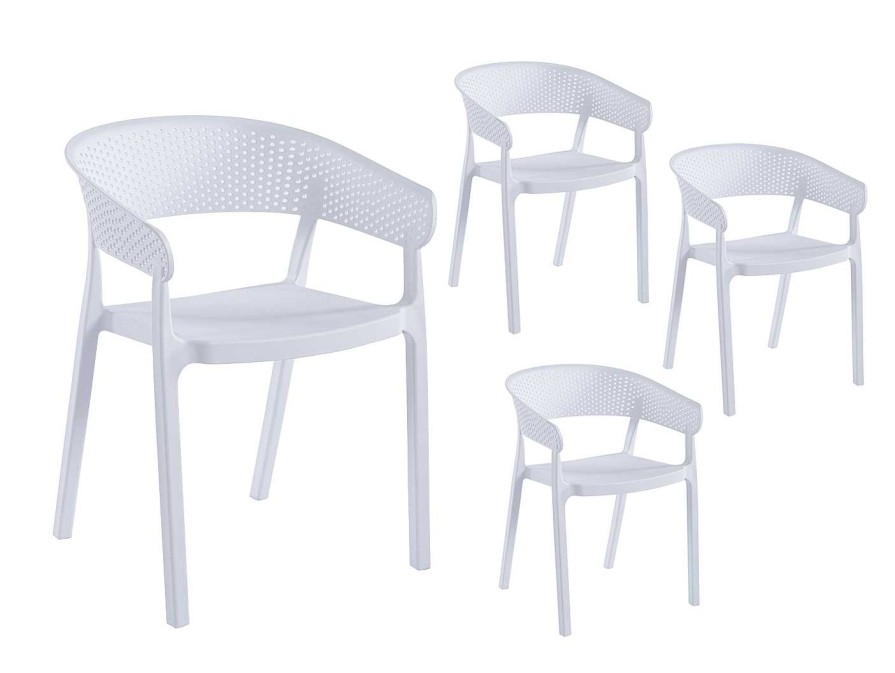 Salones Merkamueble | Pack 4 Sillones Polipropileno Perforado Blanco