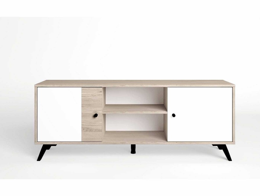 Salones Merkamueble | Mueble Tv 2 Puertas Y 2 Huecos Color Sahara-Blanco Mate