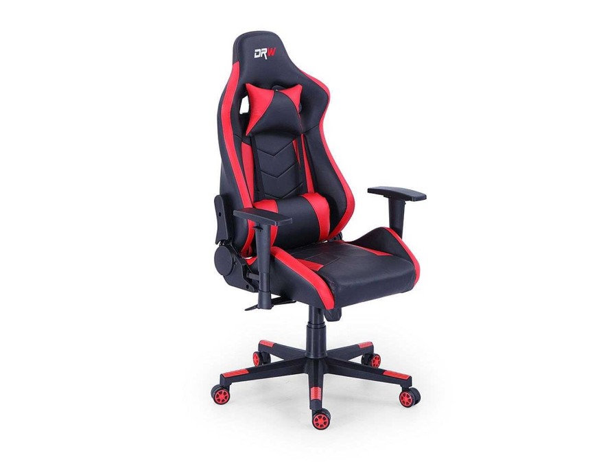 Juveniles Merkamueble | Silla Gaming Reclinable Y Giratoria Con Ruedas Antirayas Color Negro-Rojo