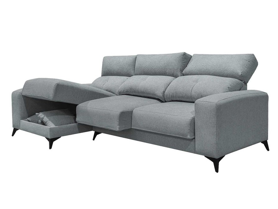 Sof S Merkamueble | Sof Chaise Longue Reversible Con Asientos Deslizantes De Carro Tapizado Gris Oscuro