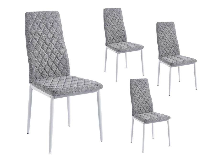 Salones Merkamueble | Pack 4 Sillas Comedor Tapizadas Color Gris-Blanco