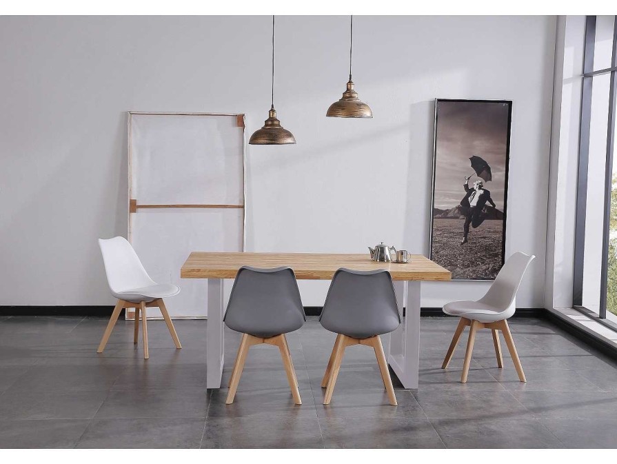 Mesas Merkamueble | Mesa De Comedor Rectangular Con Patas Met Licas Y Sillas De Pvc Patas Madera