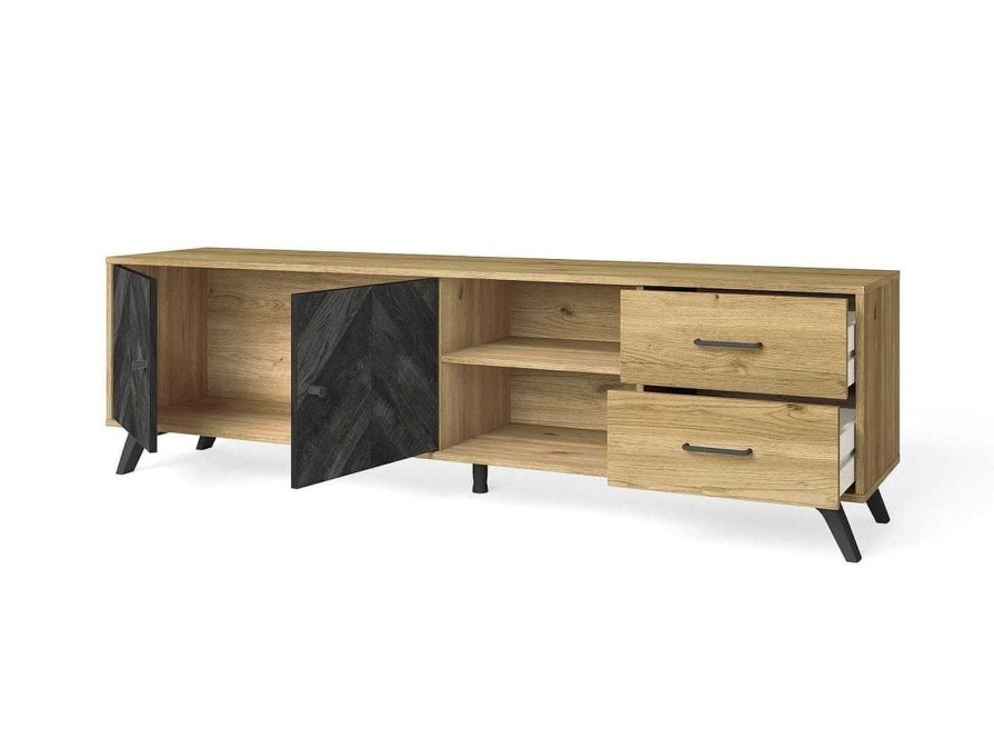 Salones Merkamueble | Mueble Tv Con 2 Puertas Y 2 Cajones Color Madera-Negro