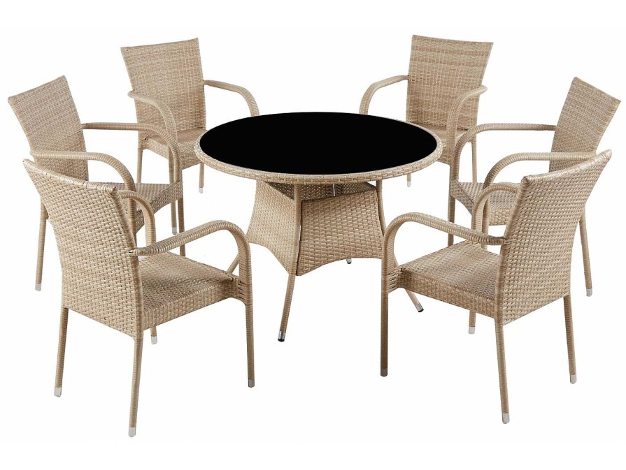 Mesas Merkamueble | Mesa Redonda Exterior De 105 Cm Color Rattan-Cristal Negro