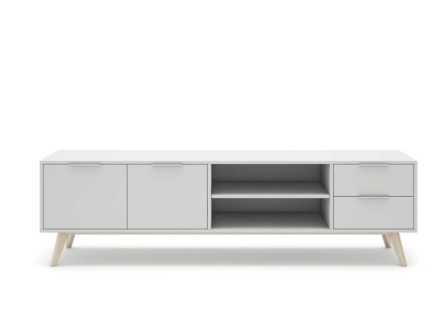 Salones Merkamueble | Mueble Tv 2 Puertas 2 Cajones Y 2 Huecos Color Blanco-Cera Blanca